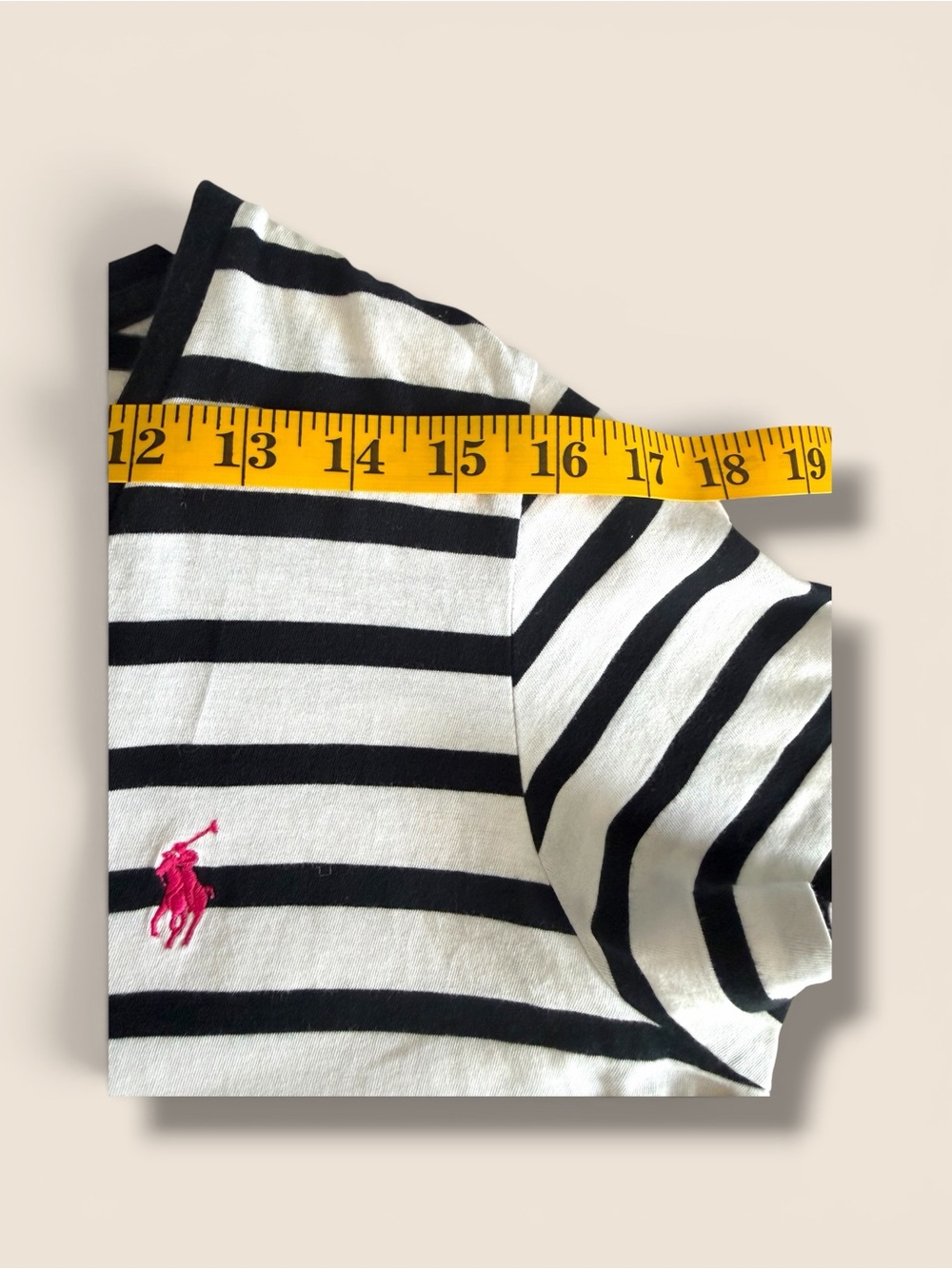 Ralph Lauren Womens L Black White Striped V-Neck T-Shirt Pink Pony Logo - Picture 6 of 12